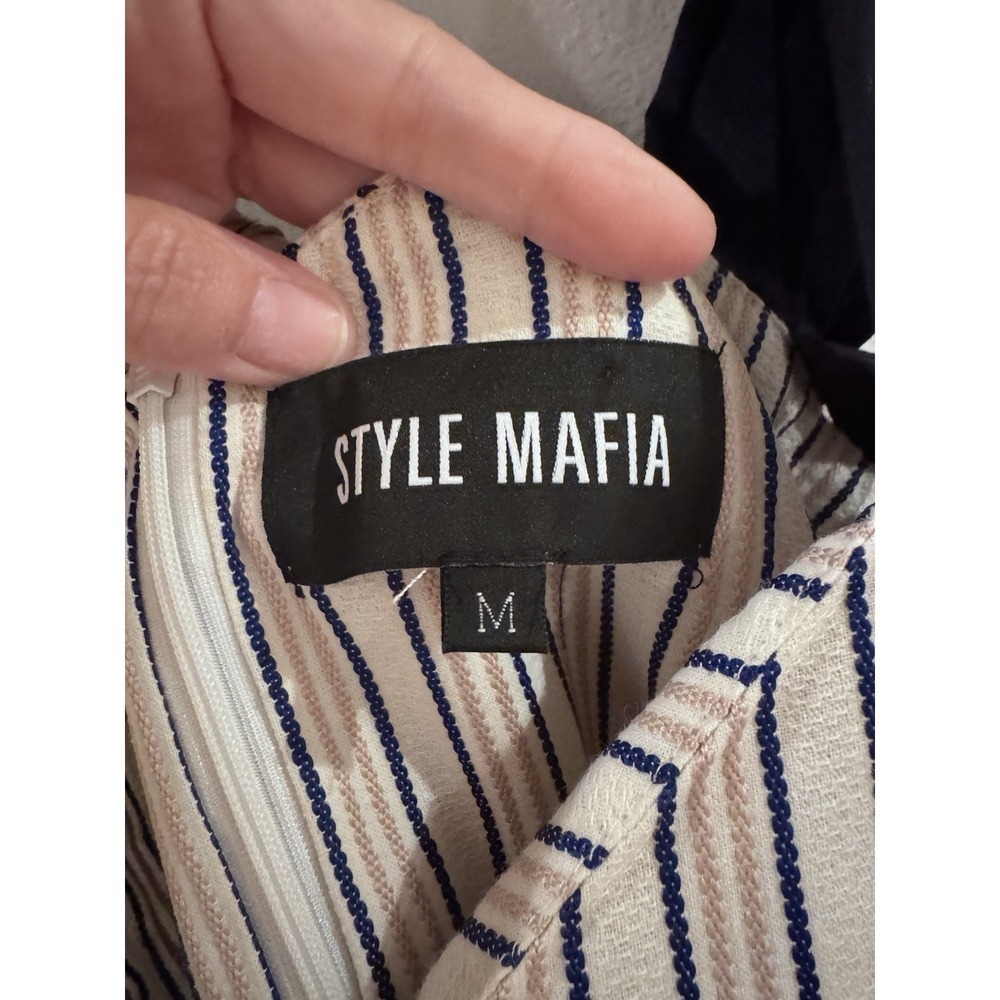Style Mafia 100% Linen Cottagecore Top Blue White Striped Bow Detail Medium‎ - Picture 4 of 8